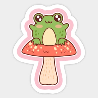 Cute Frog Setting on a Mushroom Kawaii Cottagecore Sticker